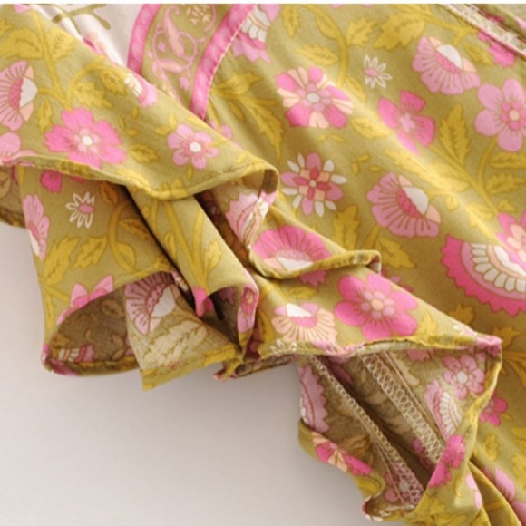 Green Floral Boho Retro Tiered Ruffle Mini Dress - Picture 10 of 12